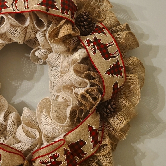 Christmas Wreath, Buffalo Check Moose Rustic Farm House Christmas Decor - Picture 4 of 4